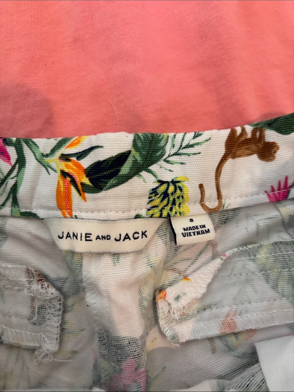 Janie and Jack Pink Ruffle Sleeve Top with Tropical Monkey Print Shorts - Picture 2 of 5